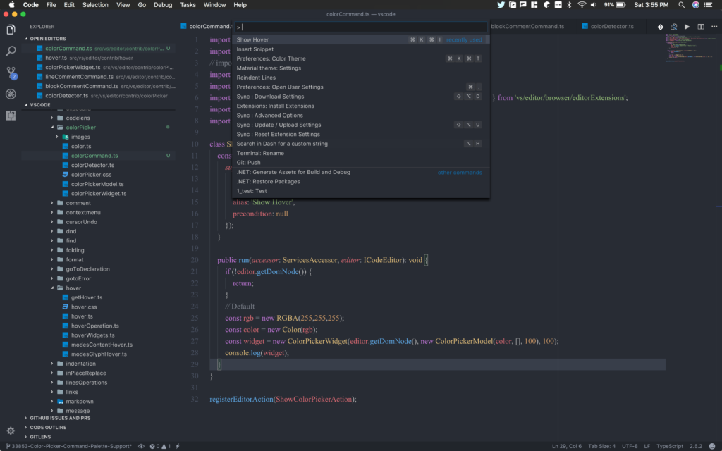 Fully Customized VSCode, Command Panel Displayed