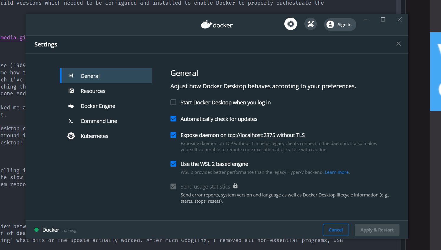 Docker Edge Client Settings